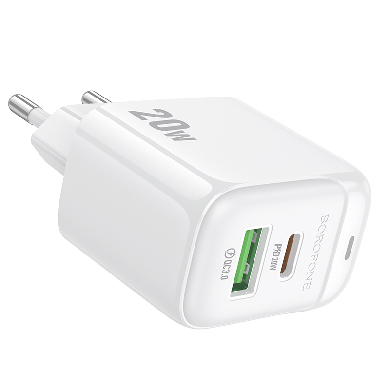 Сетевое зарядное устройство BOROFONE BAS44A Potential 1xUSB + 1xUSB-C, 3A, 20W, белый фото