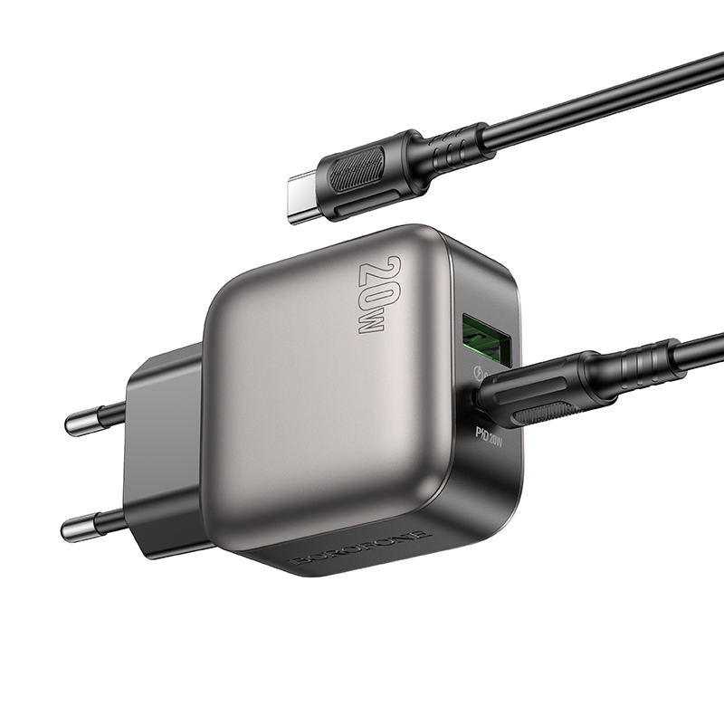 Сетевое зарядное устройство BOROFONE BAS54A Absolute 1xUSB + 1xUSB-C с Кабелем Type-C - Type-C, 3A, 20W, черный фото