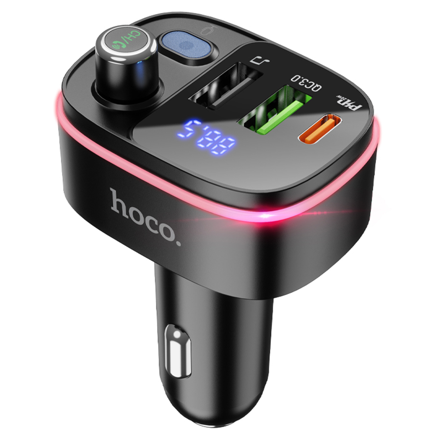 Автомобильное зарядное устройство с FM-Трансмиттер HOCO E62 Fast, 2xUSB + 1xUSB-C, 18W, черный фото
