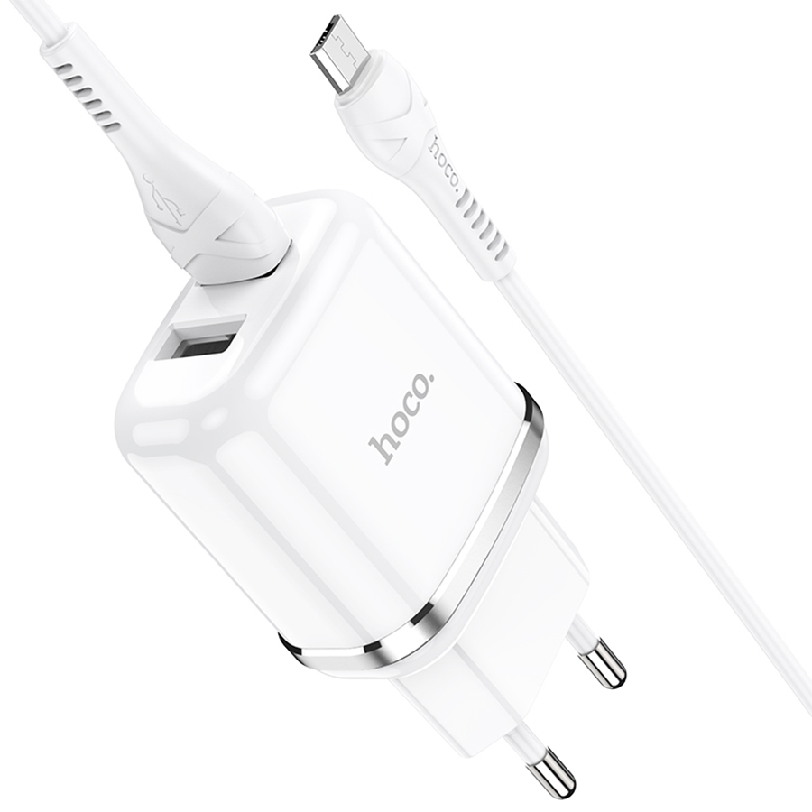 Сетевое зарядное устройство HOCO N4 Aspiring 2xUSB с Кабелем USB - Micro, 2.4A, белый фото