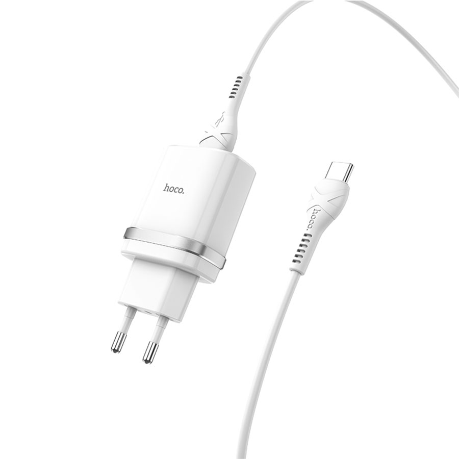 Сетевое зарядное устройство HOCO C12Q Smart 1xUSB с Кабелем USB - Type-C, 3A, 18W, белый фото