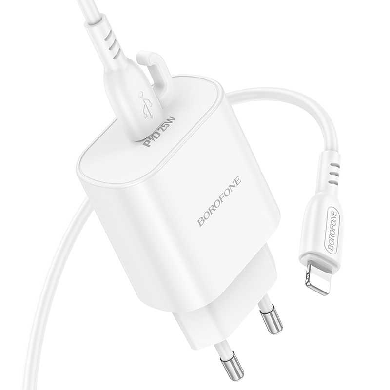 Сетевое зарядное устройство BOROFONE BA82A Platinum 1xUSB-C с Кабелем Type-C - Lightning, 25W, белый фото