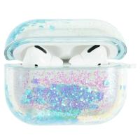 Чехол пластиковый Kingxbar со шнурком для Airpods Pro, прозрачный, голубые блестки (24) фото