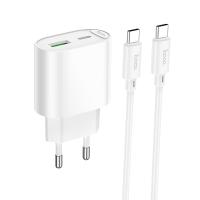 Сетевое зарядное устройство HOCO C109A Fighter 1xUSB + 1xUSB-C с Кабелем Type-C - Type-C, 3A, 20W, белый фото