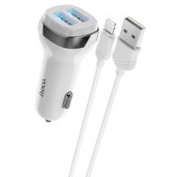 Автомобильное зарядное устройство HOCO Z40 Superior, 2xUSB с Кабелем USB - Lightning, 2.4A, белый фото