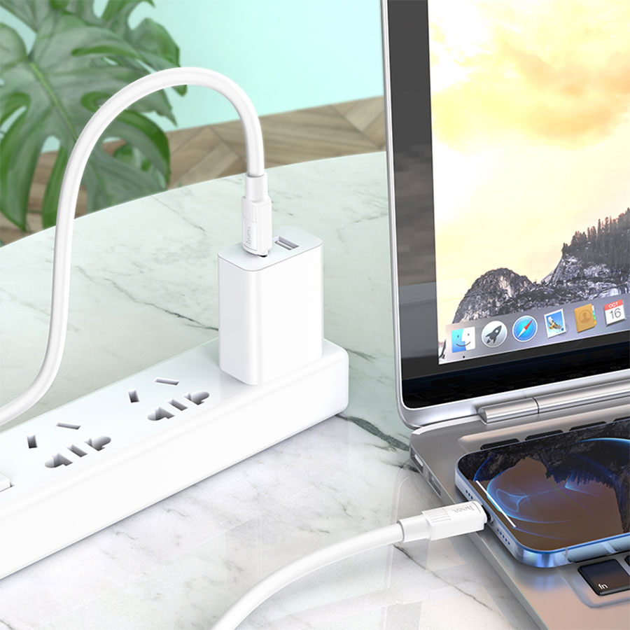 Кабель USB-C HOCO X84 Solid Type-C - Lightning, 2.4А, 20W, 1 м, белый оптом недорого с доставкой Кабель USB-C HOCO X84 Solid Type-C - Lightning, 2.4А, 20W, 1 м, белый фото