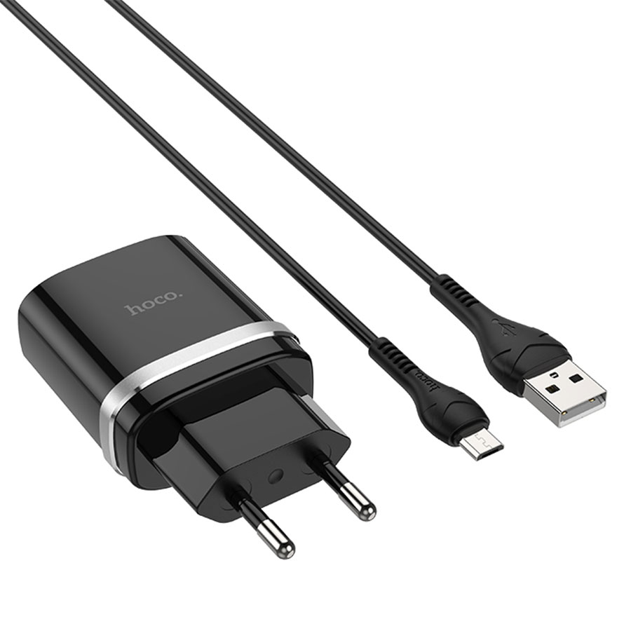 Сетевое зарядное устройство HOCO C12Q Smart 1xUSB с Кабелем USB - Micro, 3A, 18W, черный фото