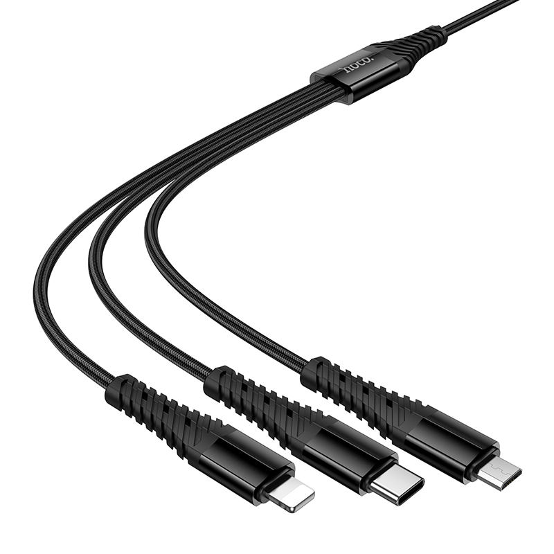 Кабель USB HOCO X123 Victory 3 в 1 USB/Type-C - Type-C + Lightning + MicroUSB, 5V/2A, 1 м, черный фото
