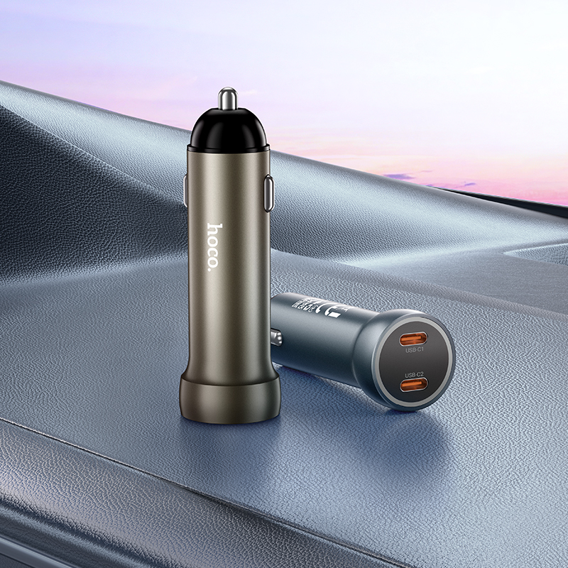 Автомобильное зарядное устройство HOCO Z54B Prosperous, 2xUSB-C с Кабелем Type-C - Type-C, 60W, золотой фото