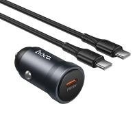 Автомобильное зарядное устройство HOCO Z62A Energy, 1xUSB-C с Кабелем Type-C - Type-C, 30W, серый металлик фото