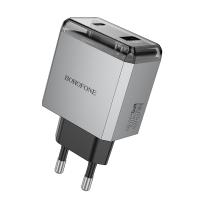 Сетевое зарядное устройство BOROFONE BN20 Lena 1xUSB + 1xUSB-C, 3A, 35W, серый металлик фото