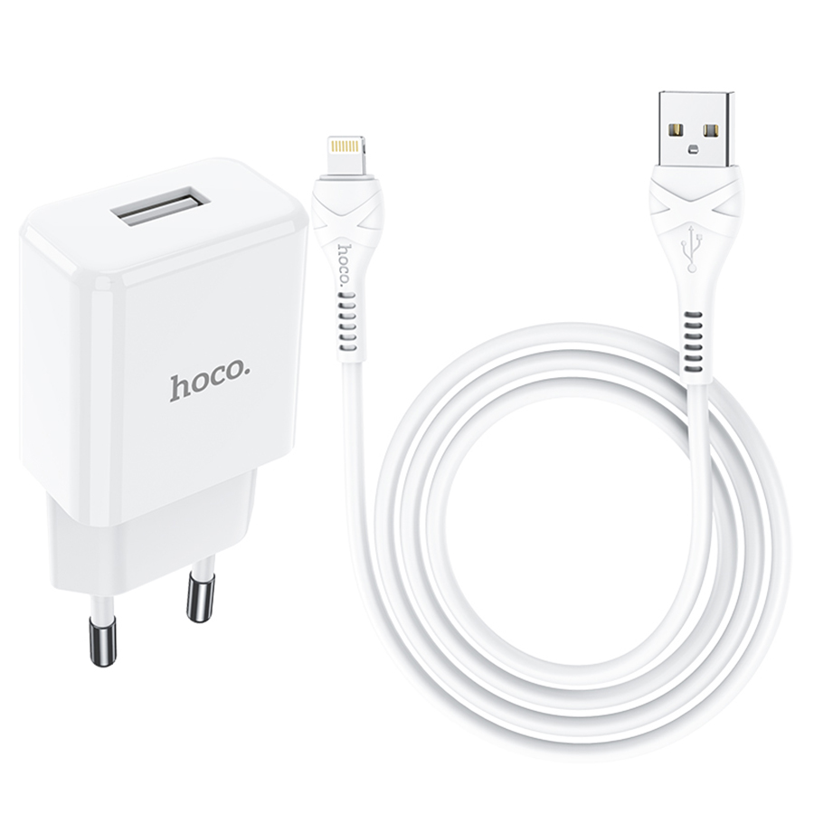 Сетевое зарядное устройство HOCO N9 Especial 1xUSB с Кабелем USB - Lightning, 2.1A, 10W, белый фото