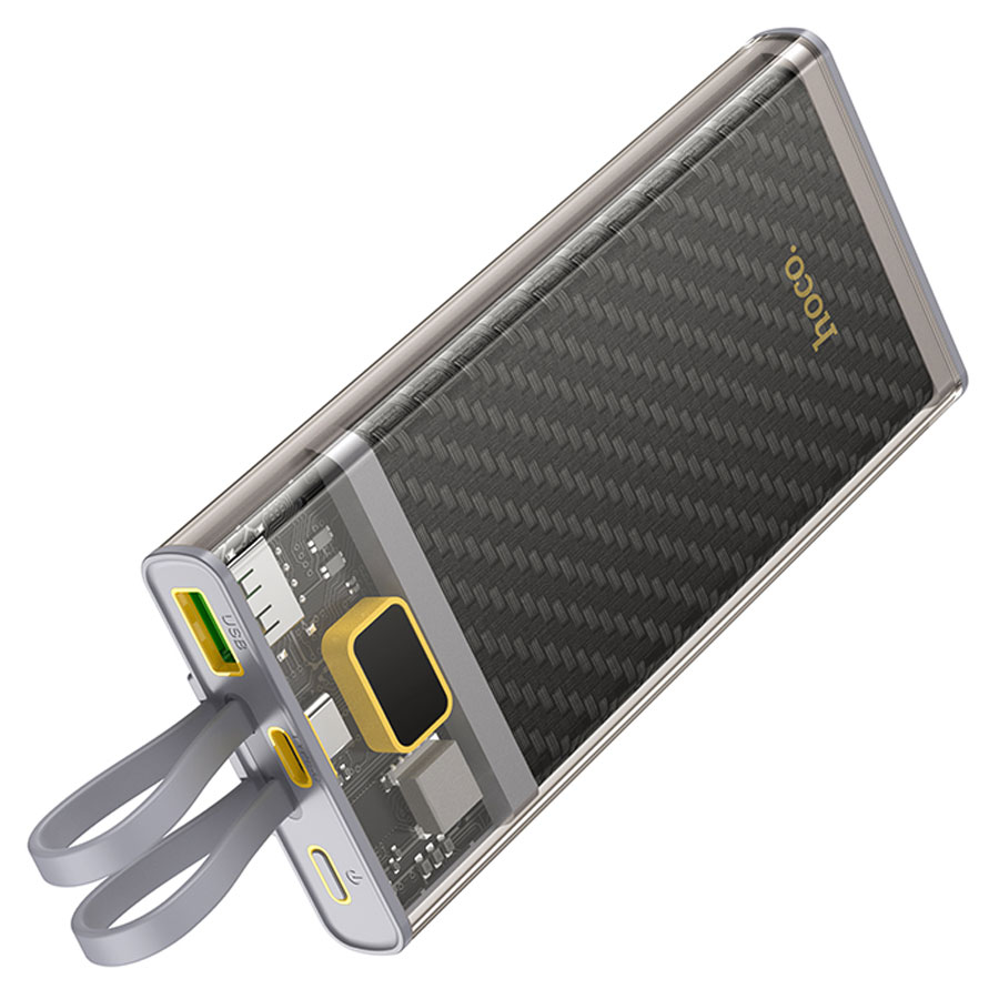 Портативный аккумулятор HOCO J104 Discovery, встроенный кабель Lightning + Type-C, 15W, 10000 мА⋅ч, серый фото