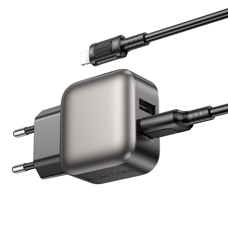 Сетевое зарядное устройство BOROFONE BAS51A Absolute 2xUSB с Кабелем USB - Lightning, 2.4A, черный фото