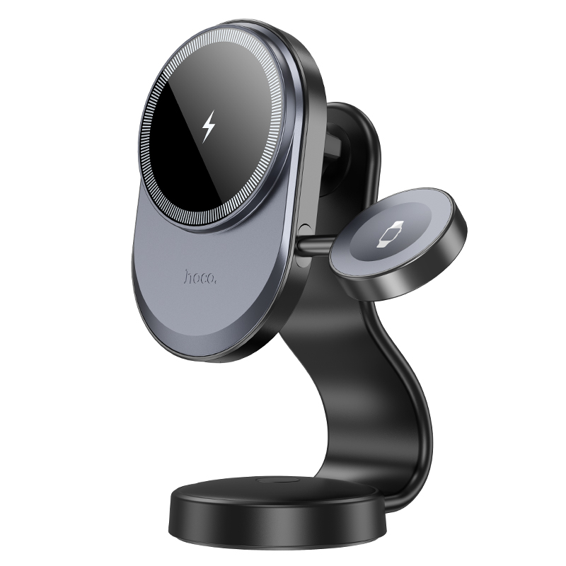 Автомобильный держатель HOCO HW28 Excelso, магнитный с беспроводной зарядкой, 15W, на приборную панель, черный+серый фото