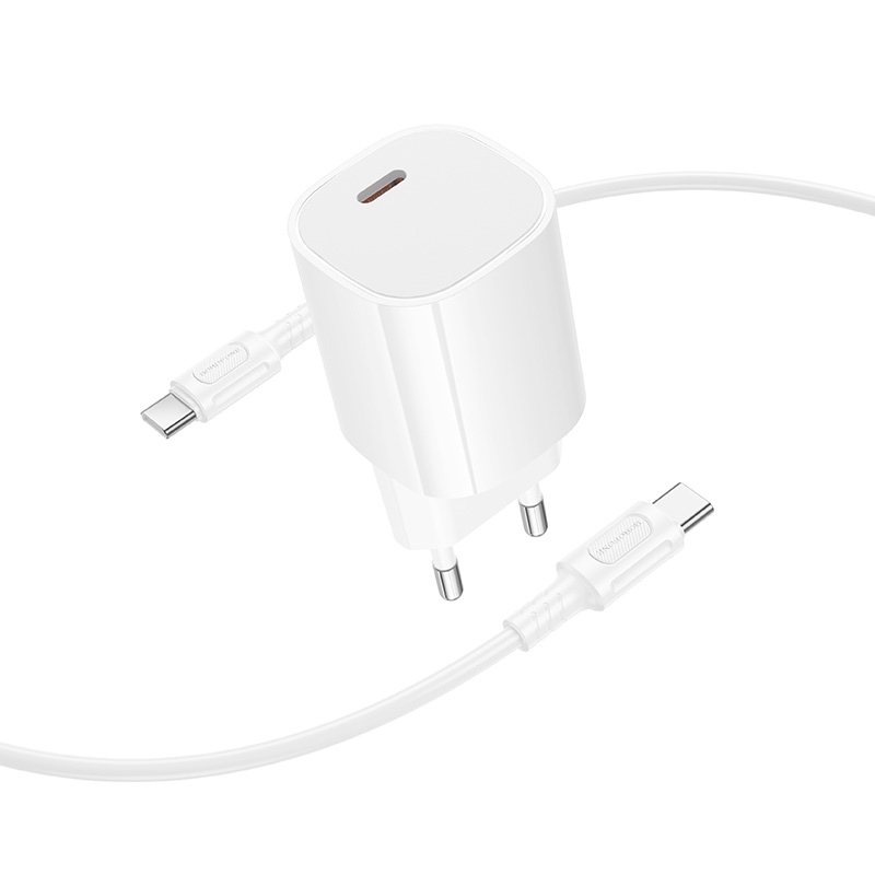 Сетевое зарядное устройство BOROFONE BA103A Pudding 1xUSB-C с Кабелем Type-C - Type-C, 20W, белый фото