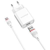 Сетевое зарядное устройство BOROFONE BA20A Sharp 1xUSB с Кабелем USB - Type-C, 2.1A, белый фото
