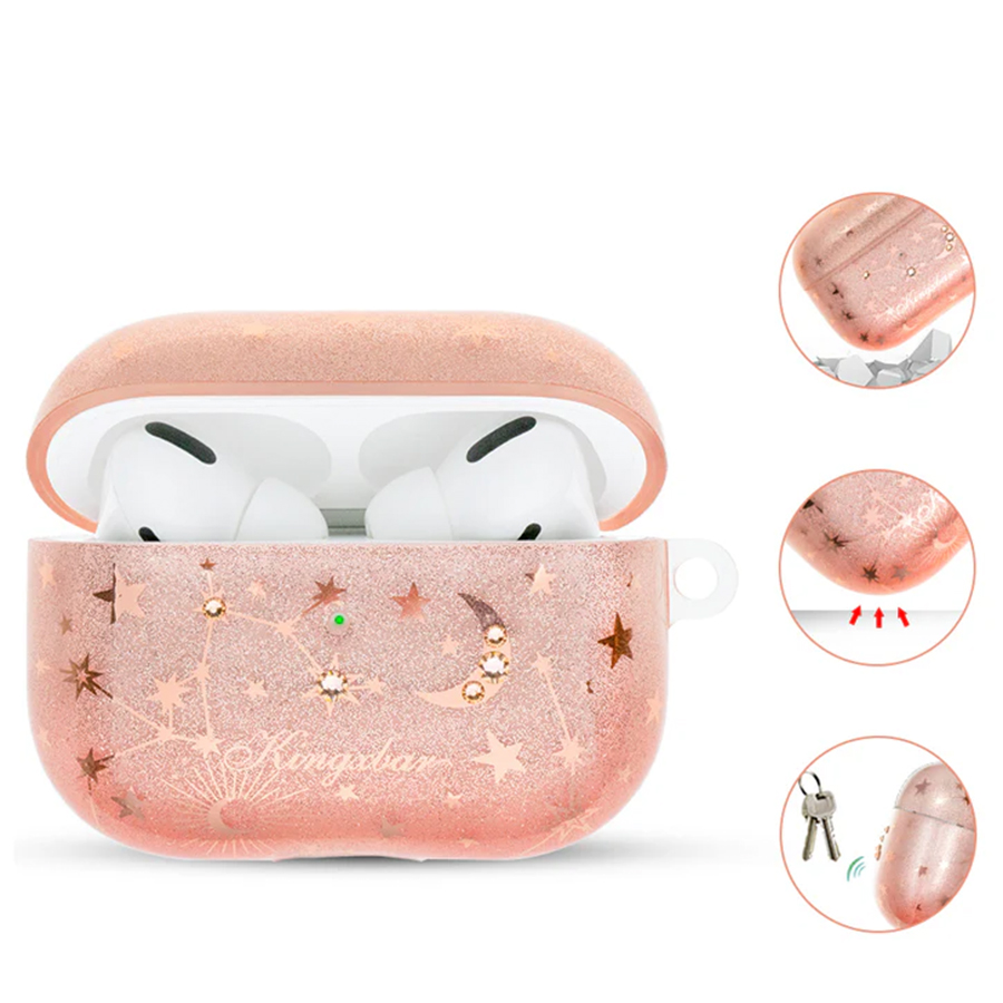 Чехол силиконовый Kingxbar Swarovski для Airpods Pro, розовые блестки, созвездие (28) фото