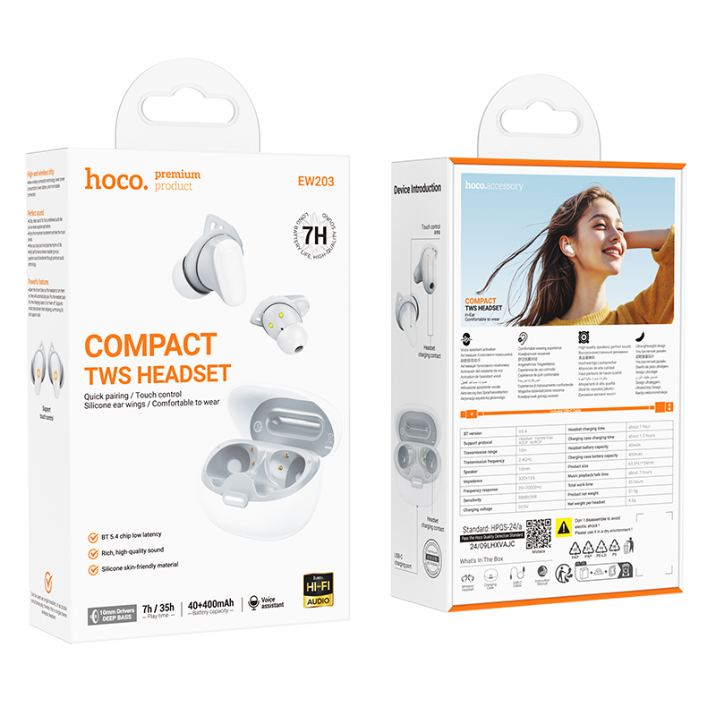 Беспроводные наушники TWS HOCO EW203 Jinny, Bluetooth 5.4, белый фото