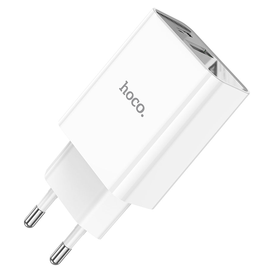 Сетевое зарядное устройство HOCO C100A 1xUSB + 1xUSB-C, 3A, 20W, белый фото