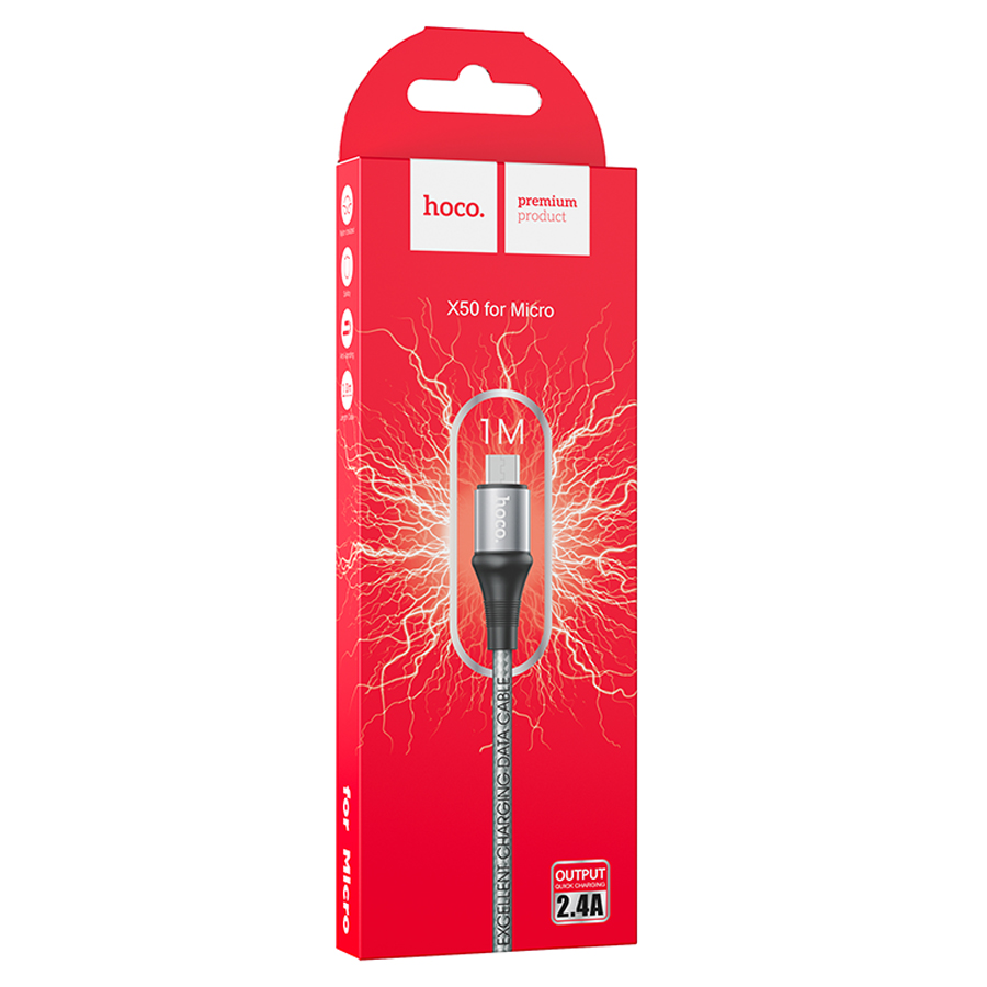 Кабель USB HOCO X50 Excellent USB - MicroUSB, 2.4А, 1 м, серый фото