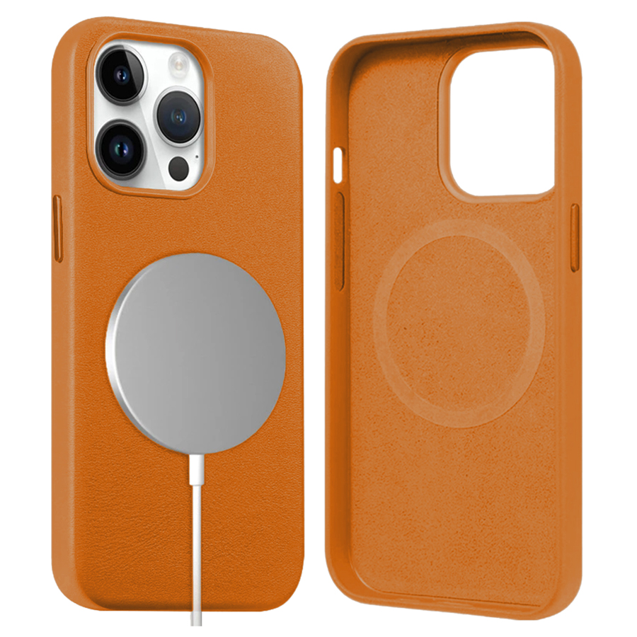 Чехол Leather Case MagSafe для iPhone 13 Pro 6.1", оранжевый (5) фото