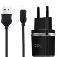 Сетевое зарядное устройство HOCO C12 Smart 2xUSB с Кабелем USB - Lightning, 2.4A, черный фото
