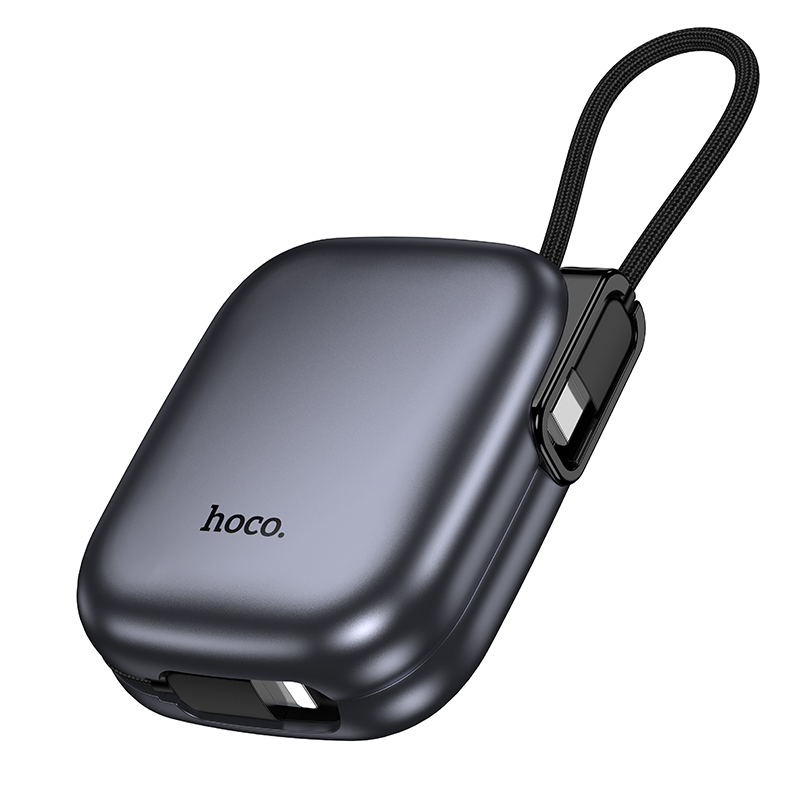 Портативный аккумулятор HOCO Q49 Peak, встроенный кабель Lightning + Type-C, 20W, 10000 мА⋅ч, серый металлик фото