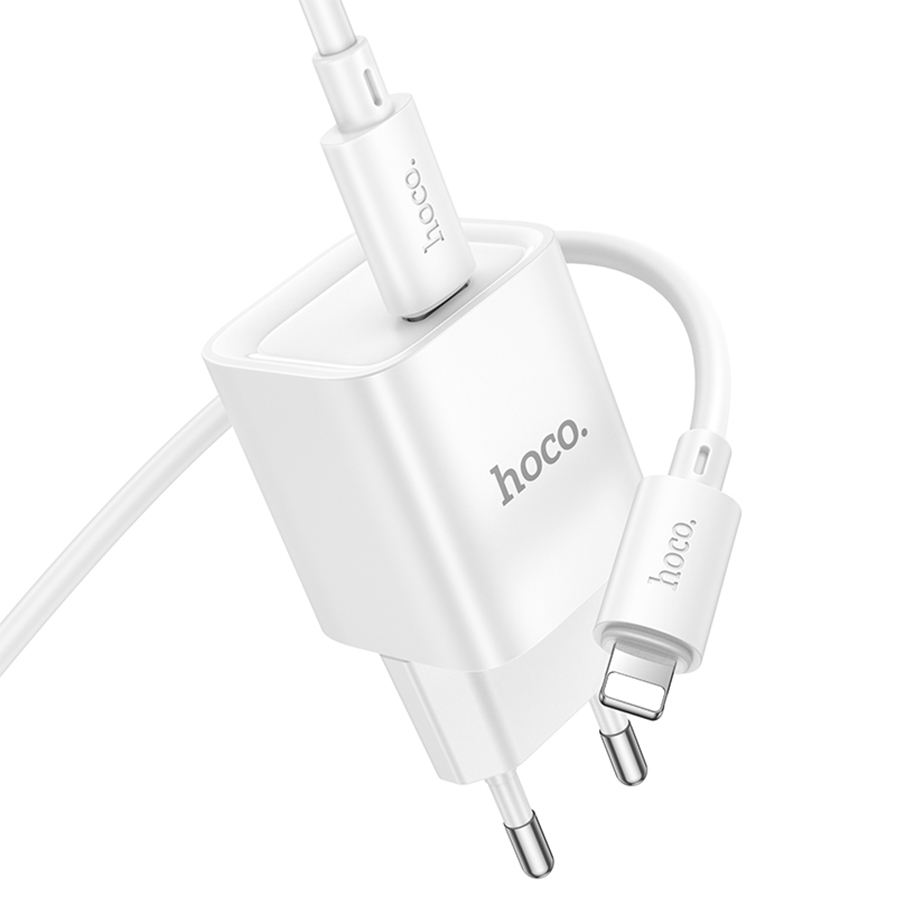 Сетевое зарядное устройство HOCO C146A Charm 1xUSB-C с Кабелем Type-C - Lightning, 20W, белый фото