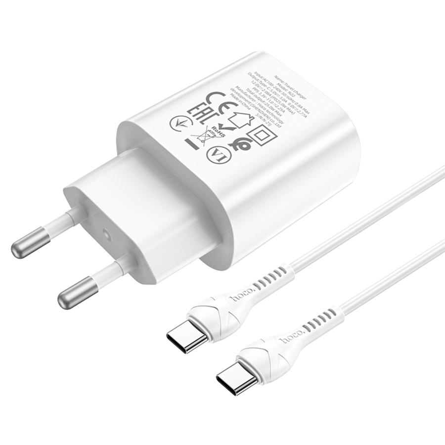 Сетевое зарядное устройство HOCO N22 Jetta 1xUSB-C с Кабелем Type-C - Type-C, 25W, белый фото