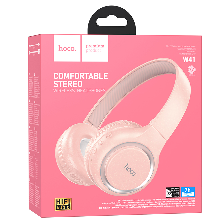 Беспроводные наушники накладные HOCO W41 Charm, Bluetooth, розовый фото