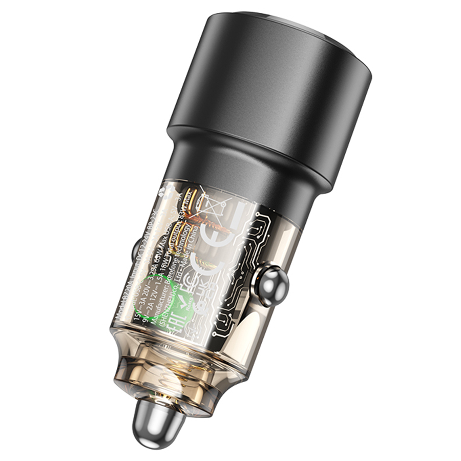 Автомобильное зарядное устройство BOROFONE BZ20A Smart, 1xUSB + 1xUSB-C, 83W, черный фото