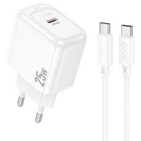 Сетевое зарядное устройство HOCO CS53A Surplus 1xUSB-C с Кабелем Type-C - Type-C, 25W, белый фото