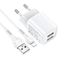 Сетевое зарядное устройство HOCO N8 Briar 2xUSB с Кабелем USB - Lightning, 2.4A, 10.8W, белый фото