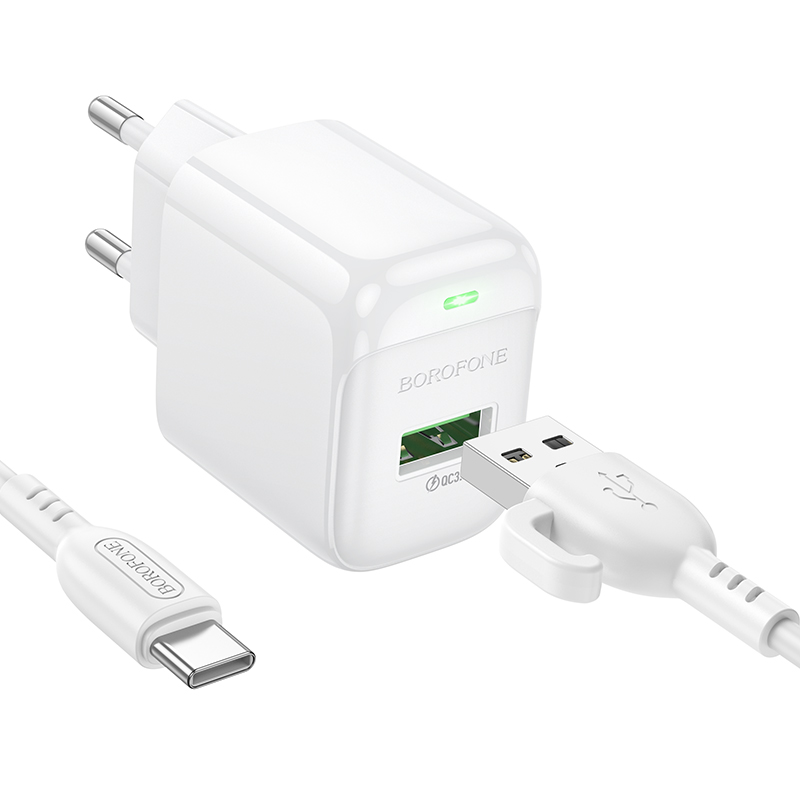 Сетевое зарядное устройство BOROFONE BAS42A Potential 1xUSB с Кабелем USB - Type-C, 18W, белый фото