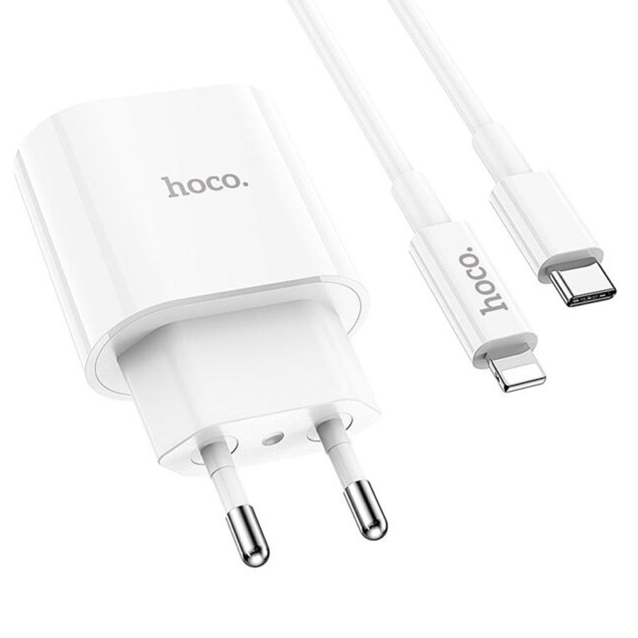 Сетевое зарядное устройство HOCO C94A 1xUSB-C с Кабелем Type-C - Lightning, 3.0A, 20W, белый фото