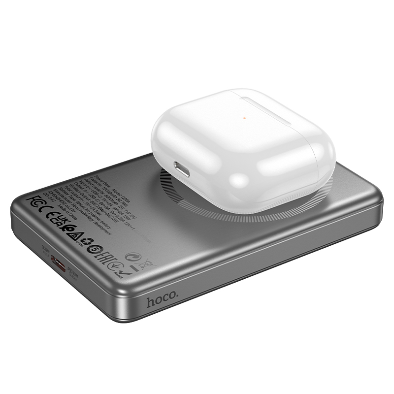 Портативный аккумулятор HOCO Q26A Joy, с беспроводной зарядкой, 20W, 10000 мА⋅ч, серый металлик фото