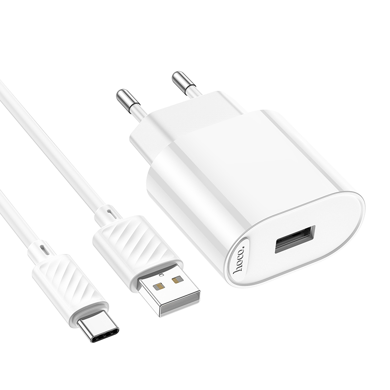 Сетевое зарядное устройство HOCO C109A Fighter 1xUSB с Кабелем USB - Type-C, 2.1A, 10.5W, белый фото