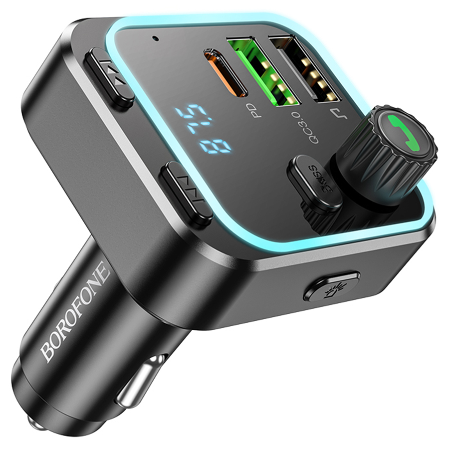 Автомобильное зарядное устройство с FM-Трансмиттер BOROFONE BC53 Highway, 2xUSB + 1xUSB-C, 20W, черный фото