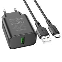 Сетевое зарядное устройство BOROFONE BA72A Spring 1xUSB с Кабелем USB - Type-C, 18W, черный фото
