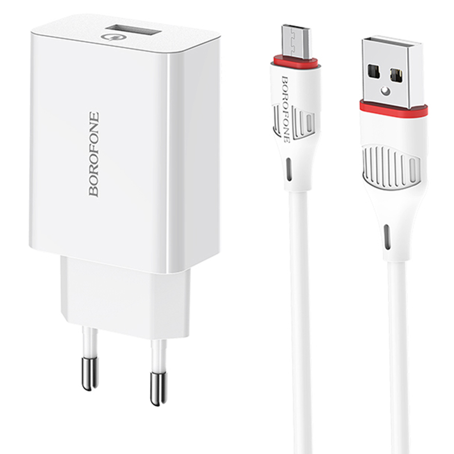 Сетевое зарядное устройство BOROFONE BA21A Long journey 1xUSB с Кабелем USB - Micro, 3A, 18W, белый фото