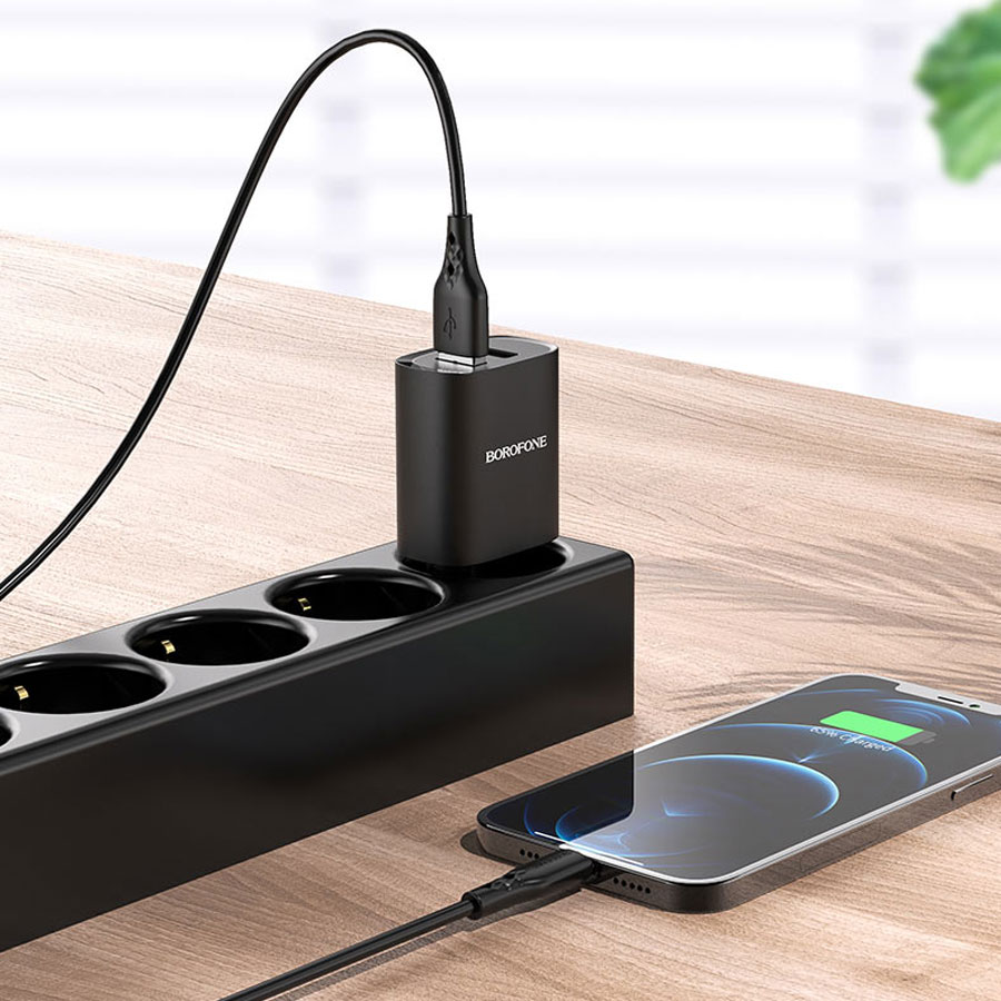Сетевое зарядное устройство BOROFONE BN2 super fast 2xUSB с Кабелем USB - Lightning, 2.1A, черный фото