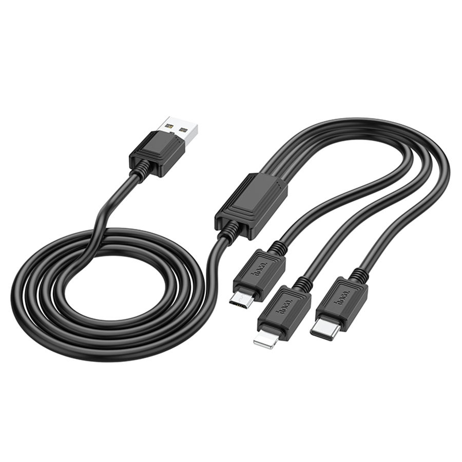 Кабель USB HOCO X74 3 в 1 USB - Type-C + Lightning + MicroUSB, 2А, 1 м, черный фото