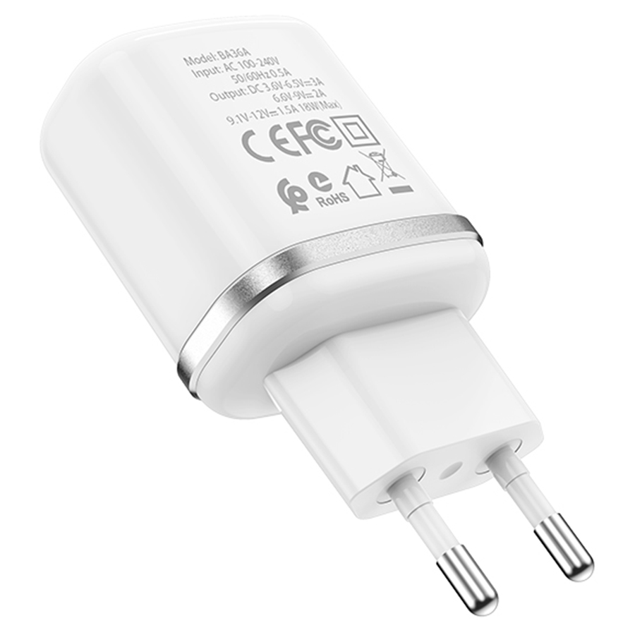 Сетевое зарядное устройство BOROFONE BA36A High speed 1xUSB, 3A, 18W, белый фото
