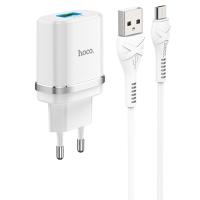 Сетевое зарядное устройство HOCO C12Q Smart 1xUSB с Кабелем USB - Micro, 3A, 18W, белый фото