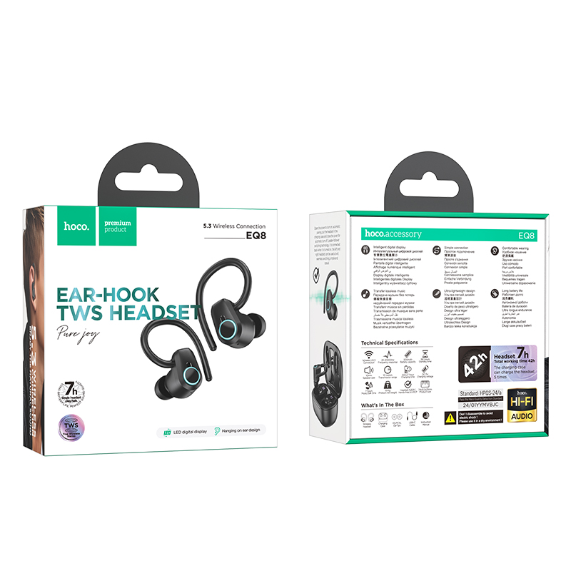 Беспроводные наушники TWS HOCO EQ8 Pure, Bluetooth 5.3, черный фото