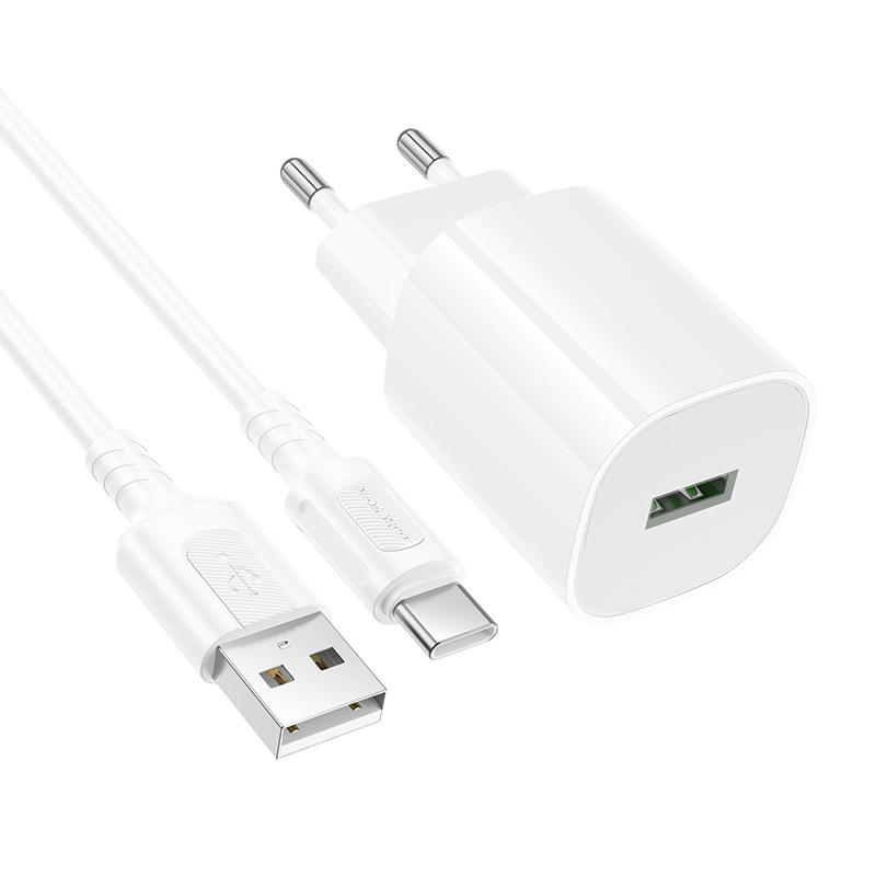 Сетевое зарядное устройство BOROFONE BA102A Pudding 1xUSB с Кабелем USB - Type-C, 18W, белый фото