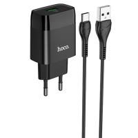 Сетевое зарядное устройство HOCO C72Q Glorious 1xUSB с Кабелем USB - Type-C, 3.0A, 18W, черный фото