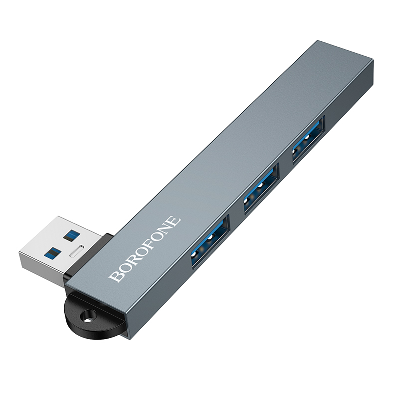 Переходник/Адаптер BOROFONE FH1 4 в 1 USB (m) - 1xUSB3.0 (f) + 3xUSB2.0 (f), серый металлик фото