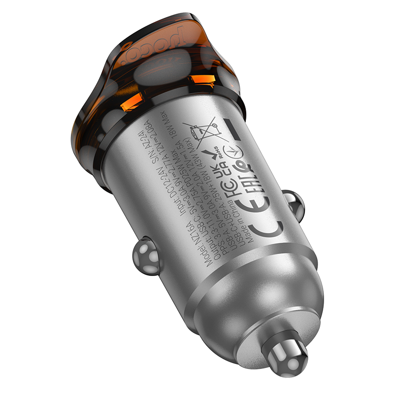 Автомобильное зарядное устройство HOCO NZ16A Rigorous, 1xUSB + 1xUSB-C, 43W, серый металлик фото